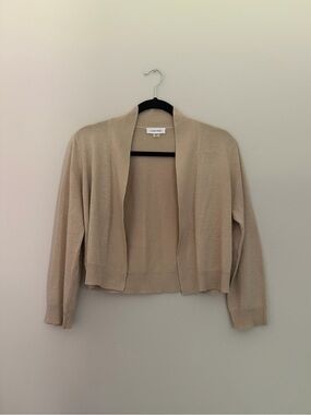 Calvin Klein Women's Open-Front Beige/Gold Metallic Sparkly Cardigan Sweater